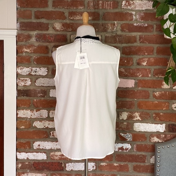 7 FOR ALL MANKIND Ivory Black Contrast Neck Tie Sleeveless Top size small - Picture 7 of 11